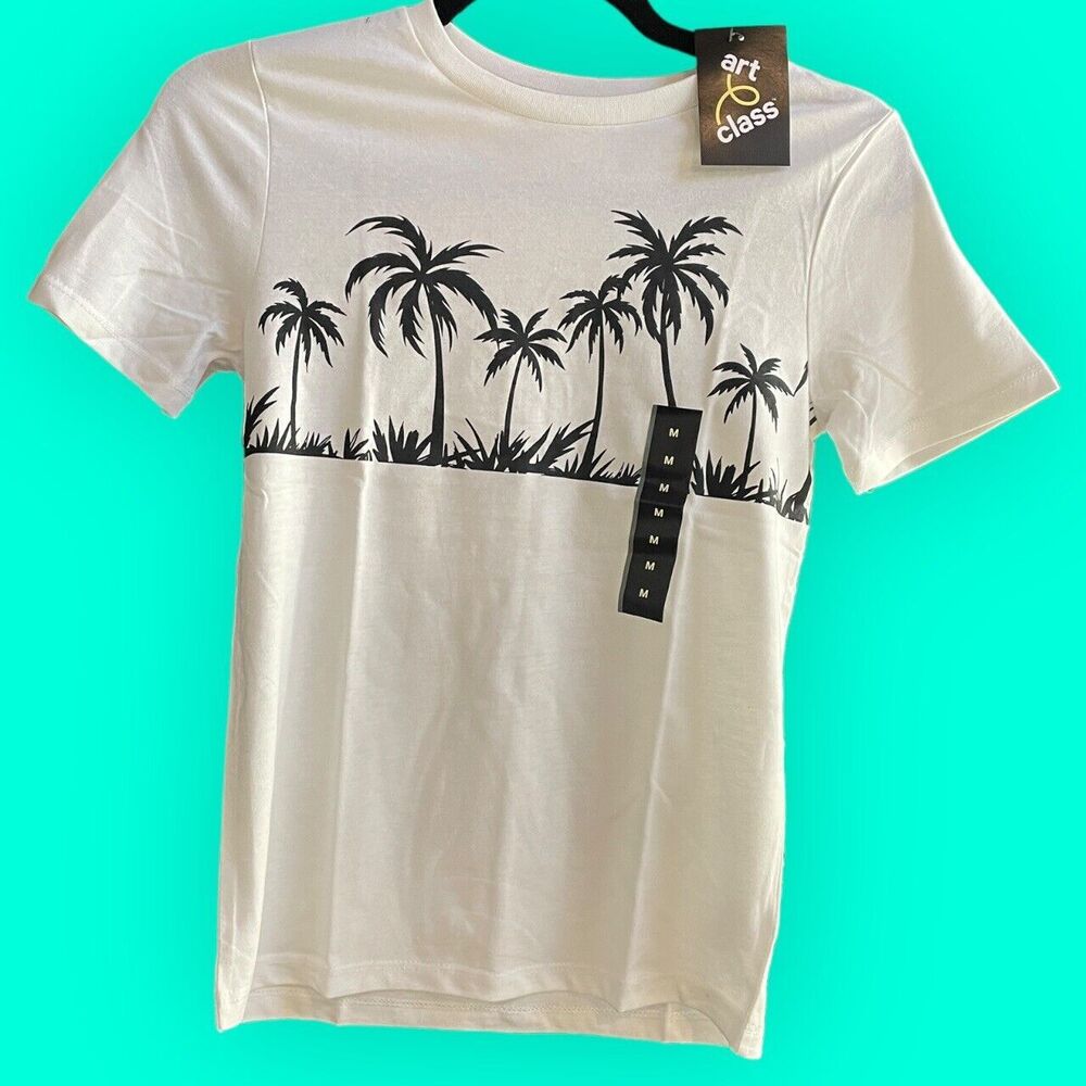 NEW Art Class Boy's White Summer Beach Palm‎ Tree Print Graphic T-Shirt Size M